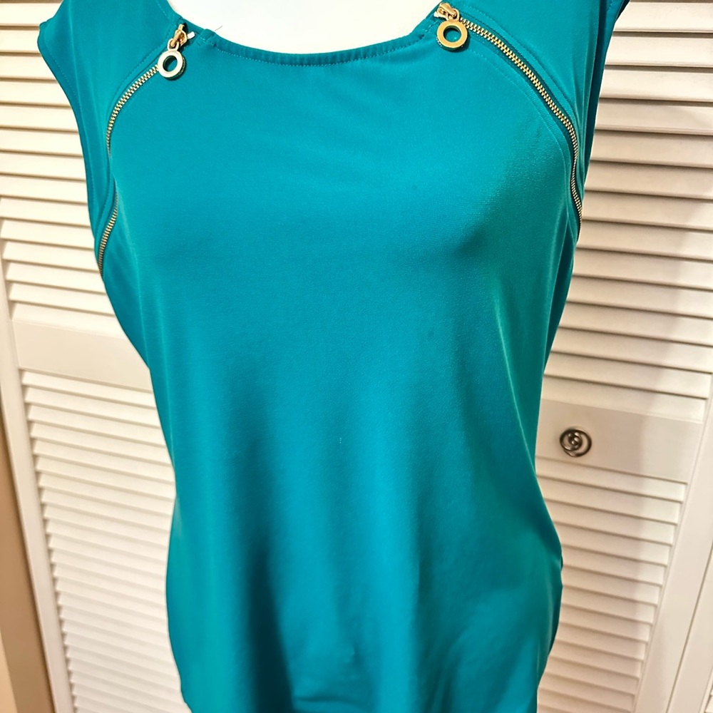 Teal Women's Top with Gold Accents